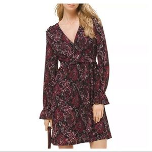 New Michael Kors v neck long sleeve Fall paisley short dress size small
